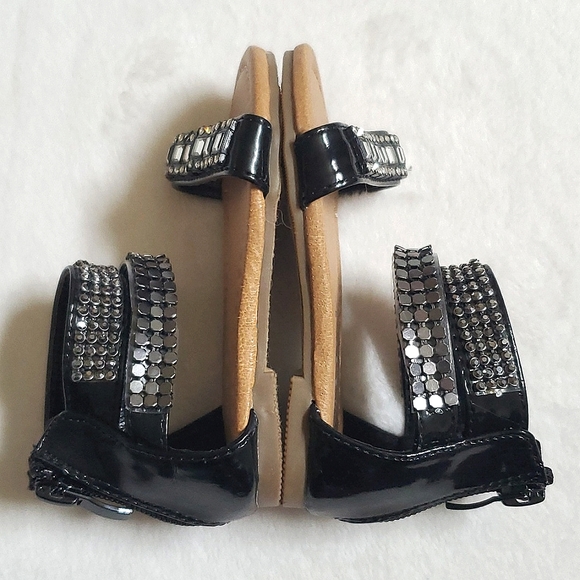 Black Rhinestone & Metal Zip Back Sandals Baby Girl Size 5 Shoes - Picture 10 of 11